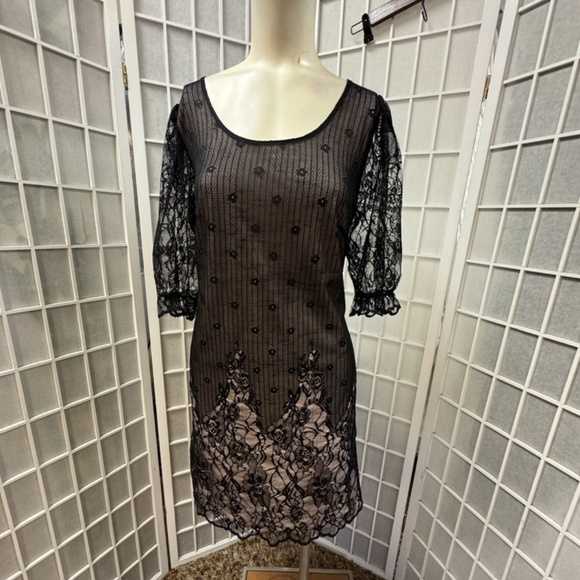 Body flirt,Woman,Dress Formal,Black,Sz M,Long Sleeve,Knee length,Elastic Lace.! - Picture 3 of 12